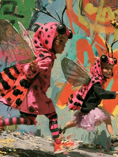 Running Bee Children Illustration Poster.