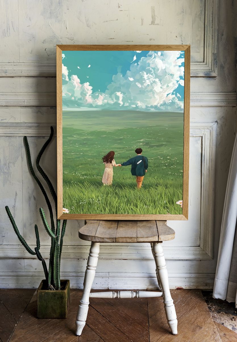 Couple in Meadow Illustration Poster. room preview