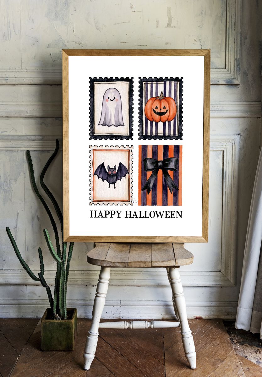 Happy Halloween Watercolor Poster. — room view 1