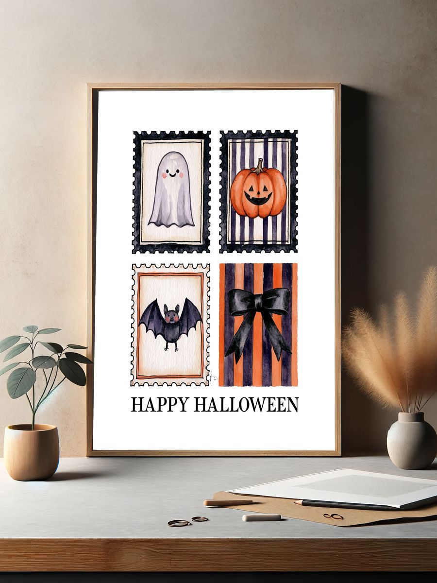 Happy Halloween Watercolor Poster. — room view 2