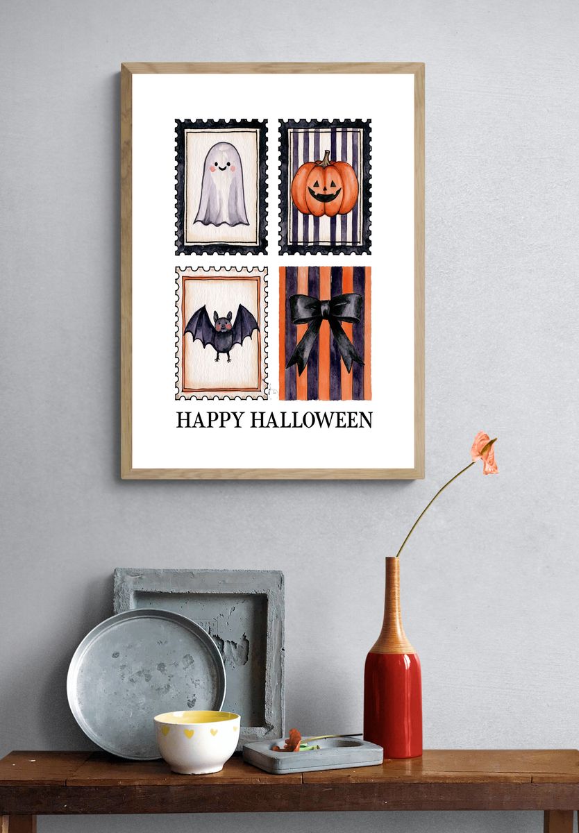 Happy Halloween Watercolor Poster. — room view 3