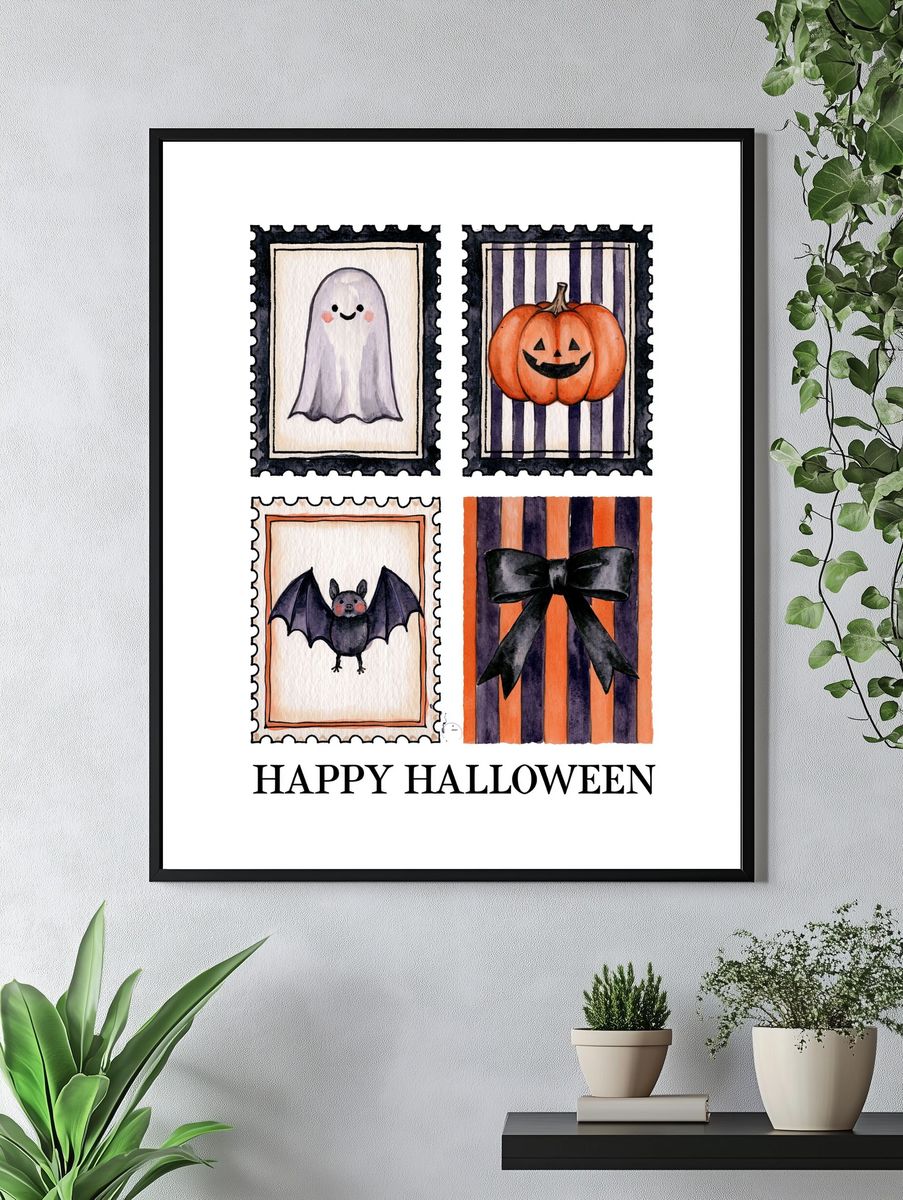 Happy Halloween Watercolor Poster. — room view 4