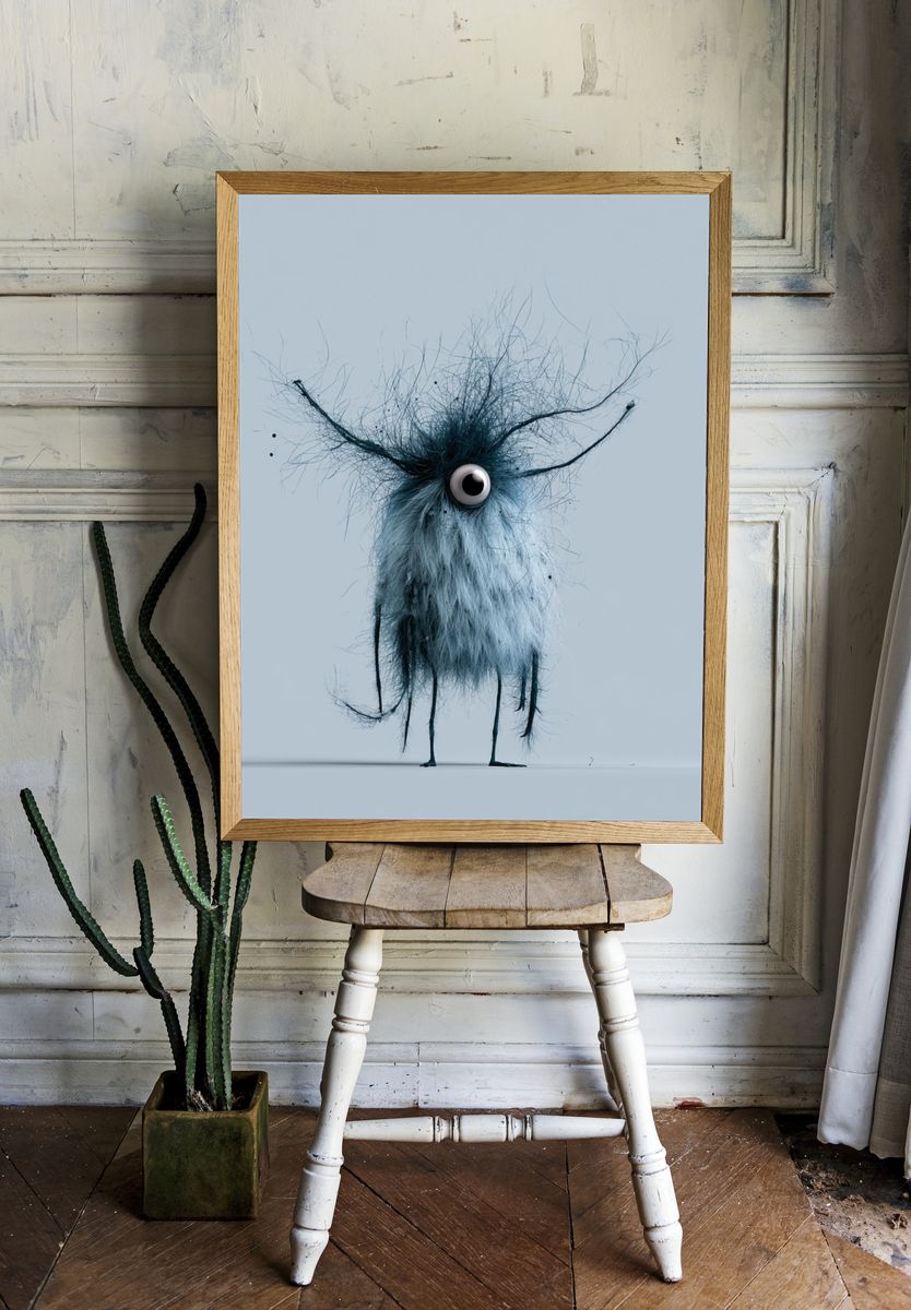 Surreal One-Eyed Creature Print. room preview