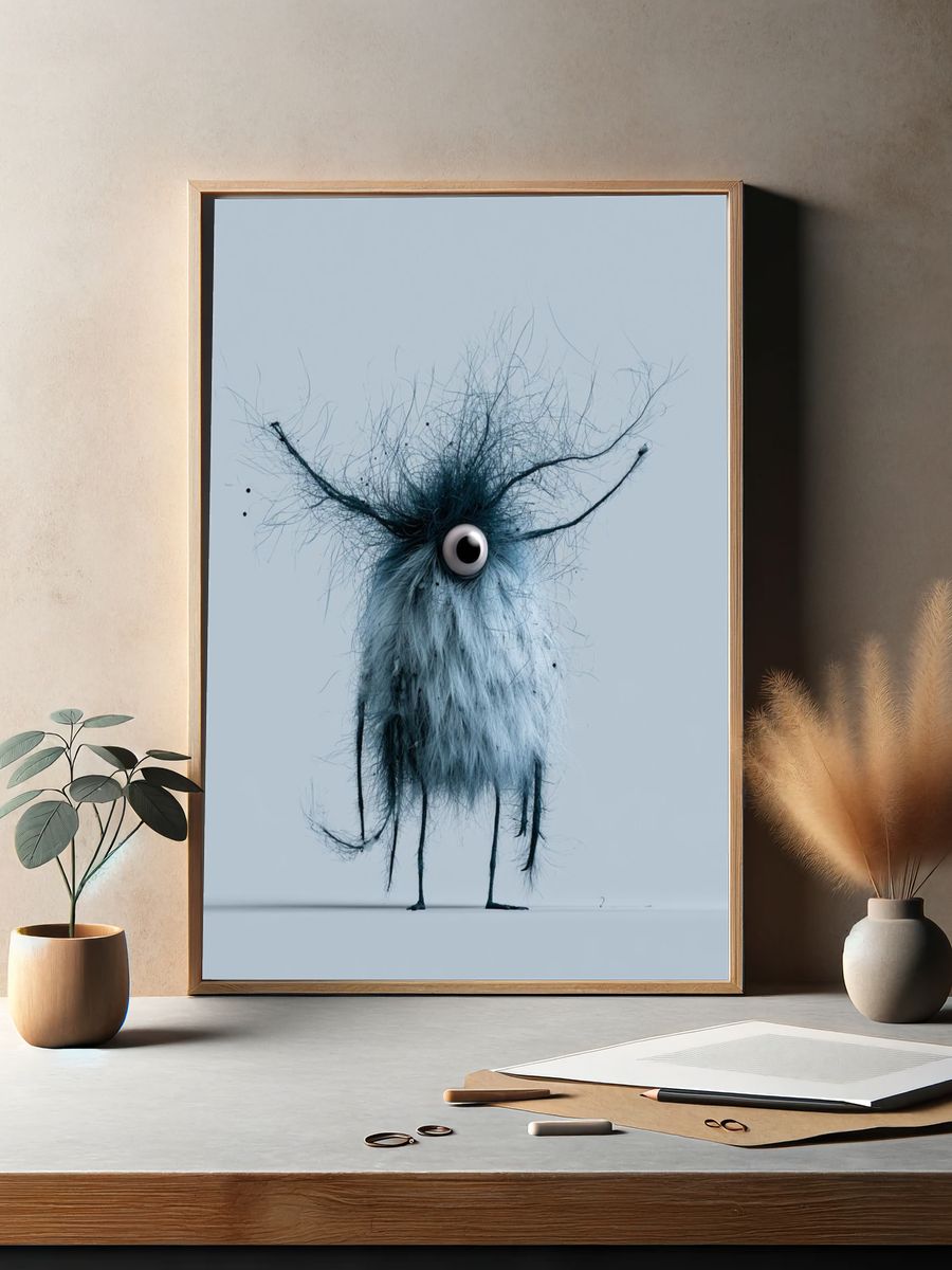Surreal One-Eyed Creature Print. — room view 2