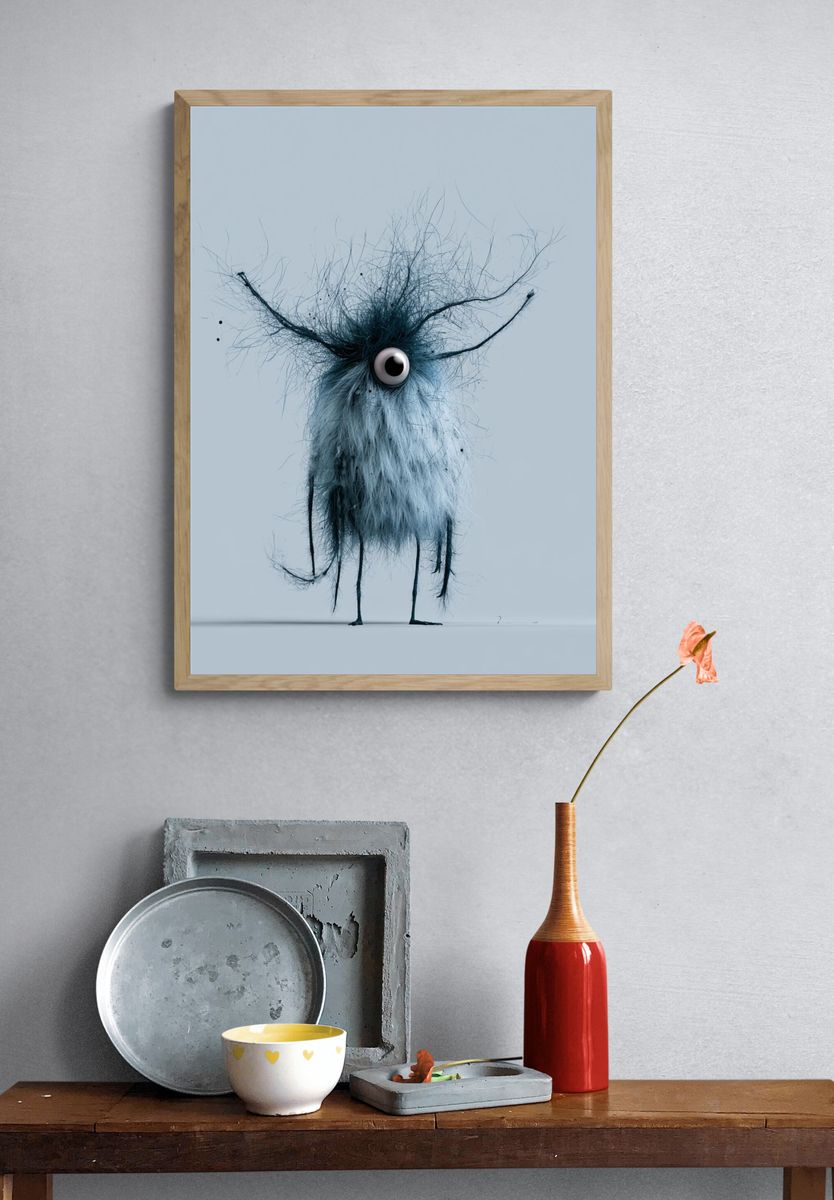 Surreal One-Eyed Creature Print. — room view 3