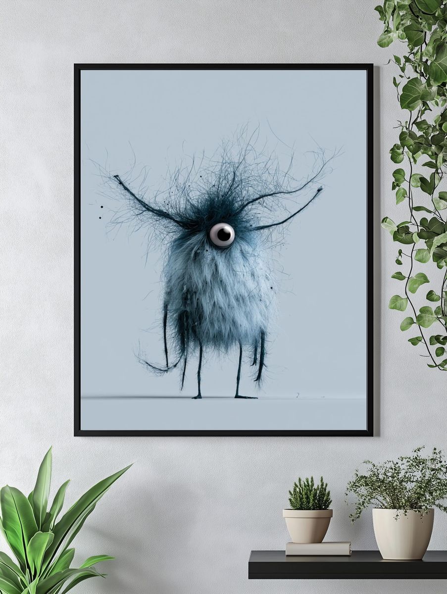 Surreal One-Eyed Creature Print. — room view 4