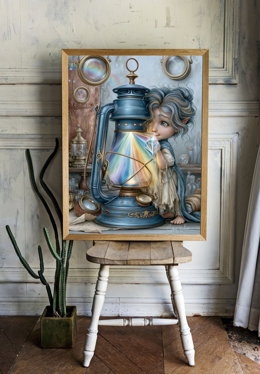 Elf Lantern Fantasy Illustration Poster. — room view 1