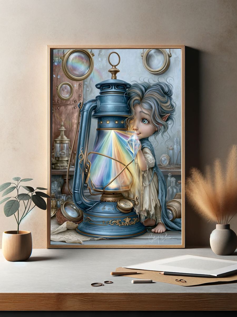 Elf Lantern Fantasy Illustration Poster. — room view 2