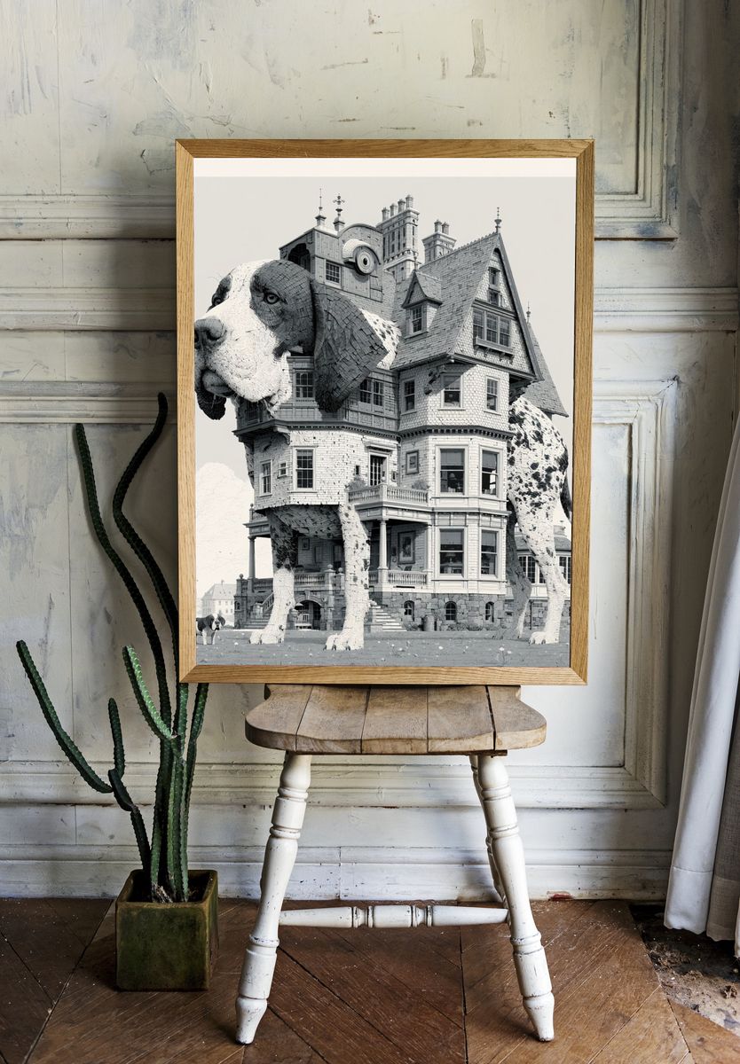Surreal Dog House Illustration Poster. room preview