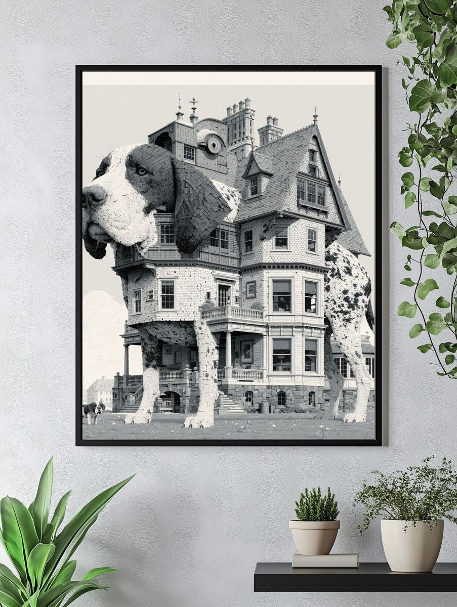 Surreal Dog House Illustration Poster. — room view 4