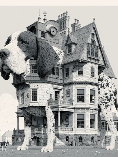 Surreal Dog House Illustration Poster. poster