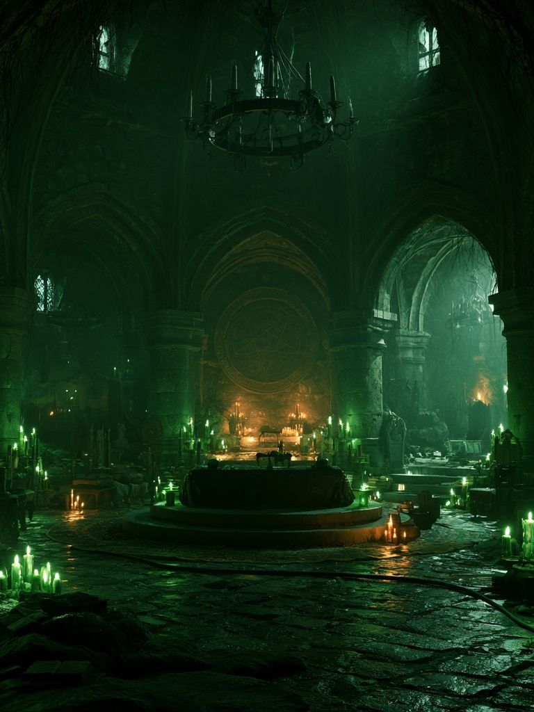 Gothic Green Cathedral Fantasy Print. poster — illustration art