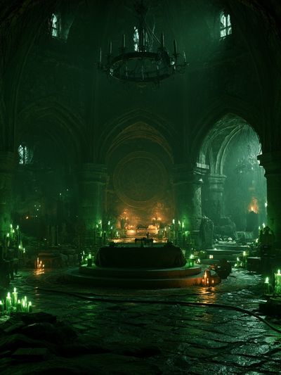 Gothic Green Cathedral Fantasy Print. poster