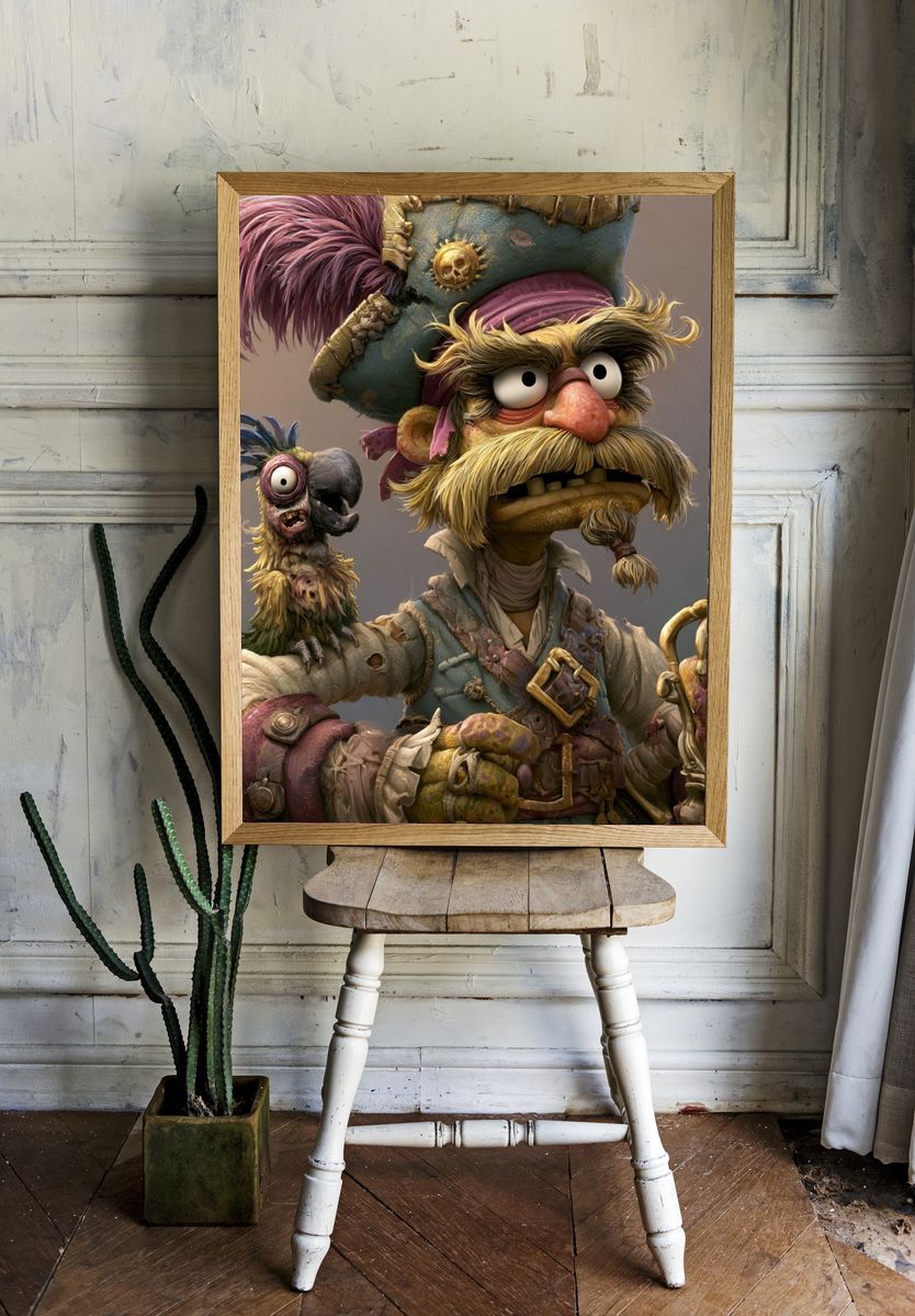 Pirate Parrot Captain Illustration Poster. — room view 1