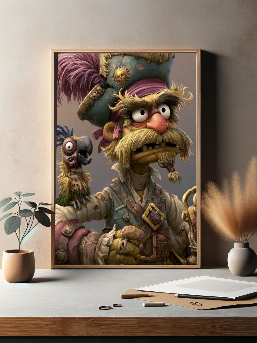 Pirate Parrot Captain Illustration Poster. — room view 2