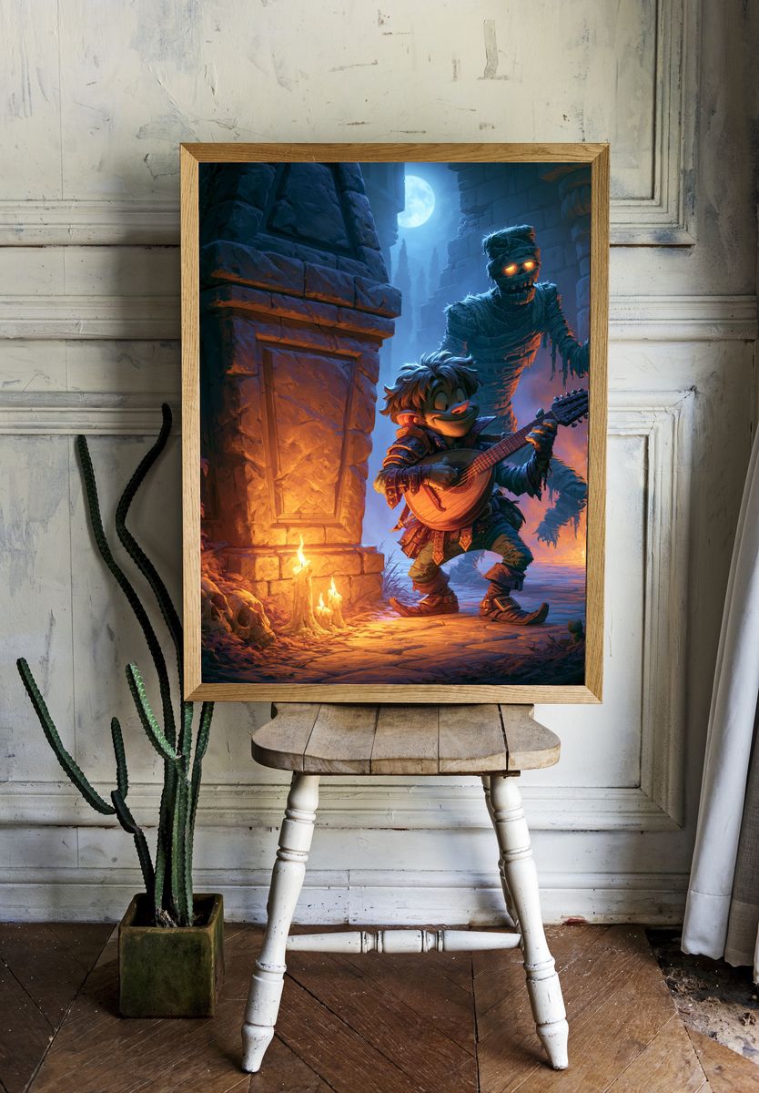 Moonlit Goblin Bard Digital Art Poster. — room view 1