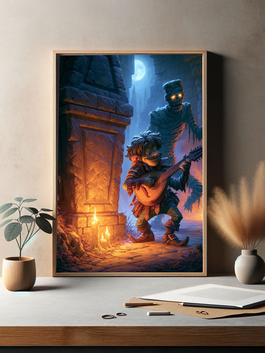 Moonlit Goblin Bard Digital Art Poster. — room view 2