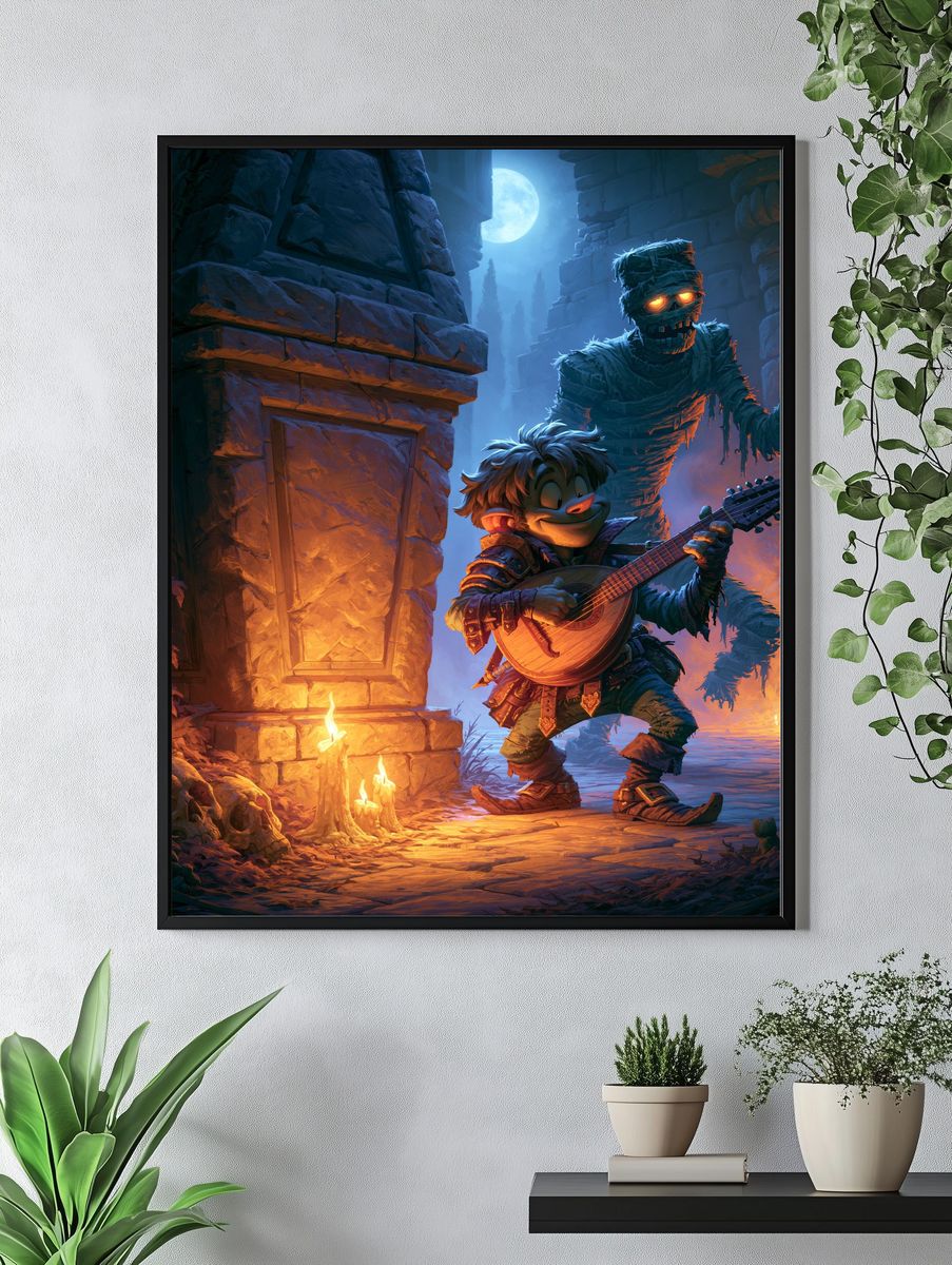 Moonlit Goblin Bard Digital Art Poster. — room view 4