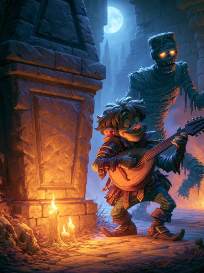 Moonlit Goblin Bard Digital Art Poster. poster