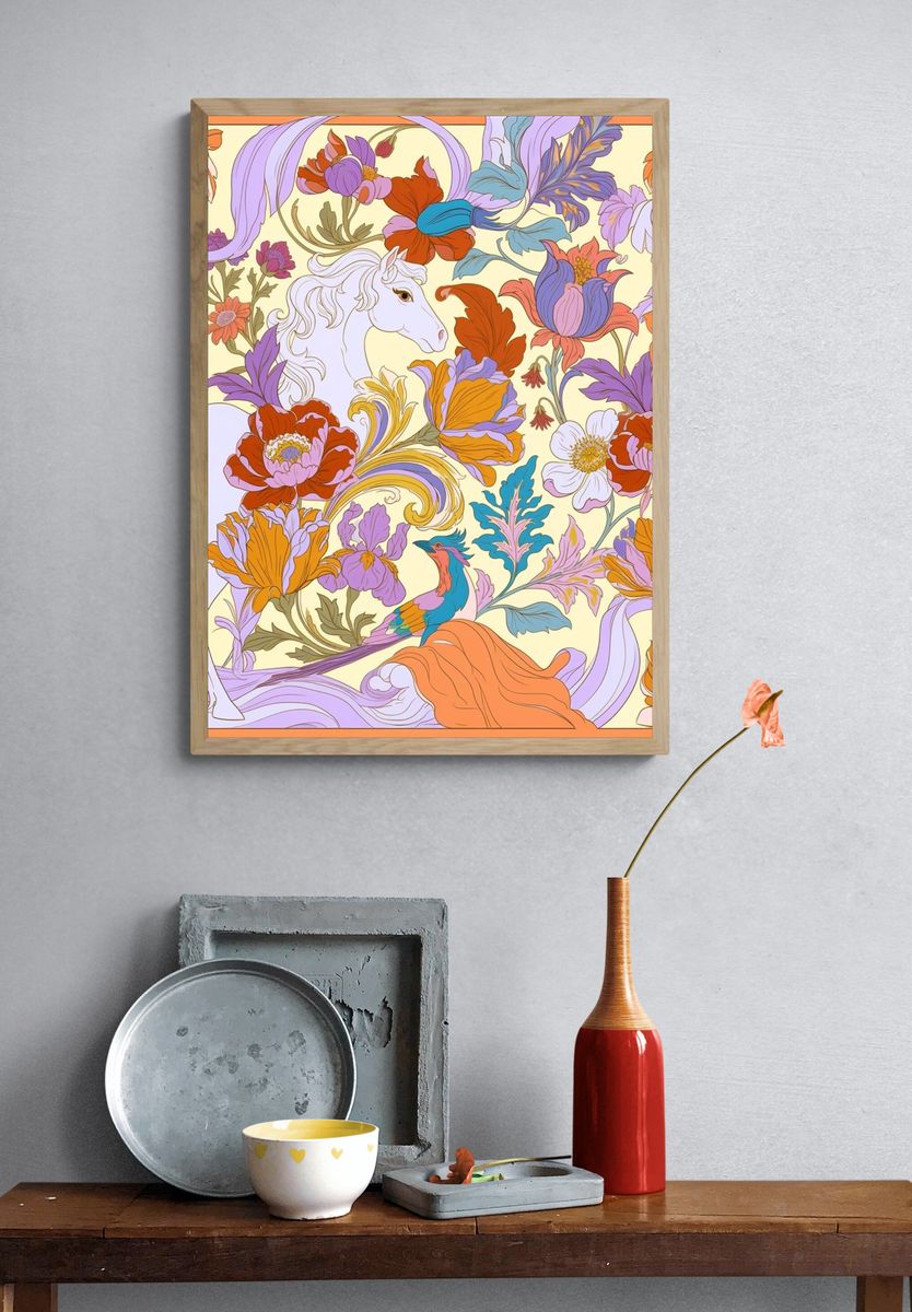 Floral Unicorn Illustration Poster. — room view 3