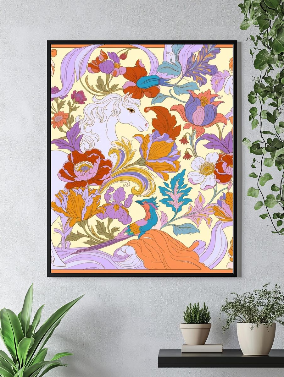 Floral Unicorn Illustration Poster. — room view 4