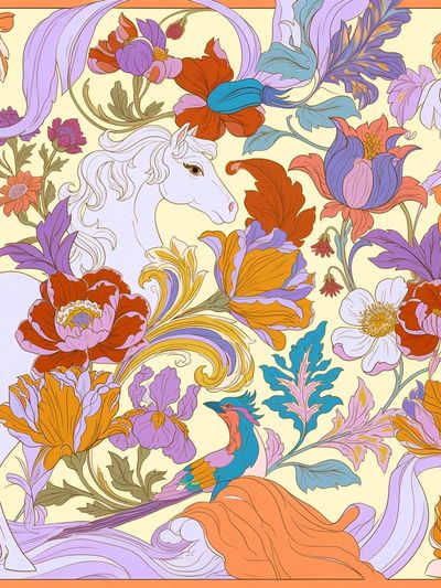 Floral Unicorn Illustration Poster. poster