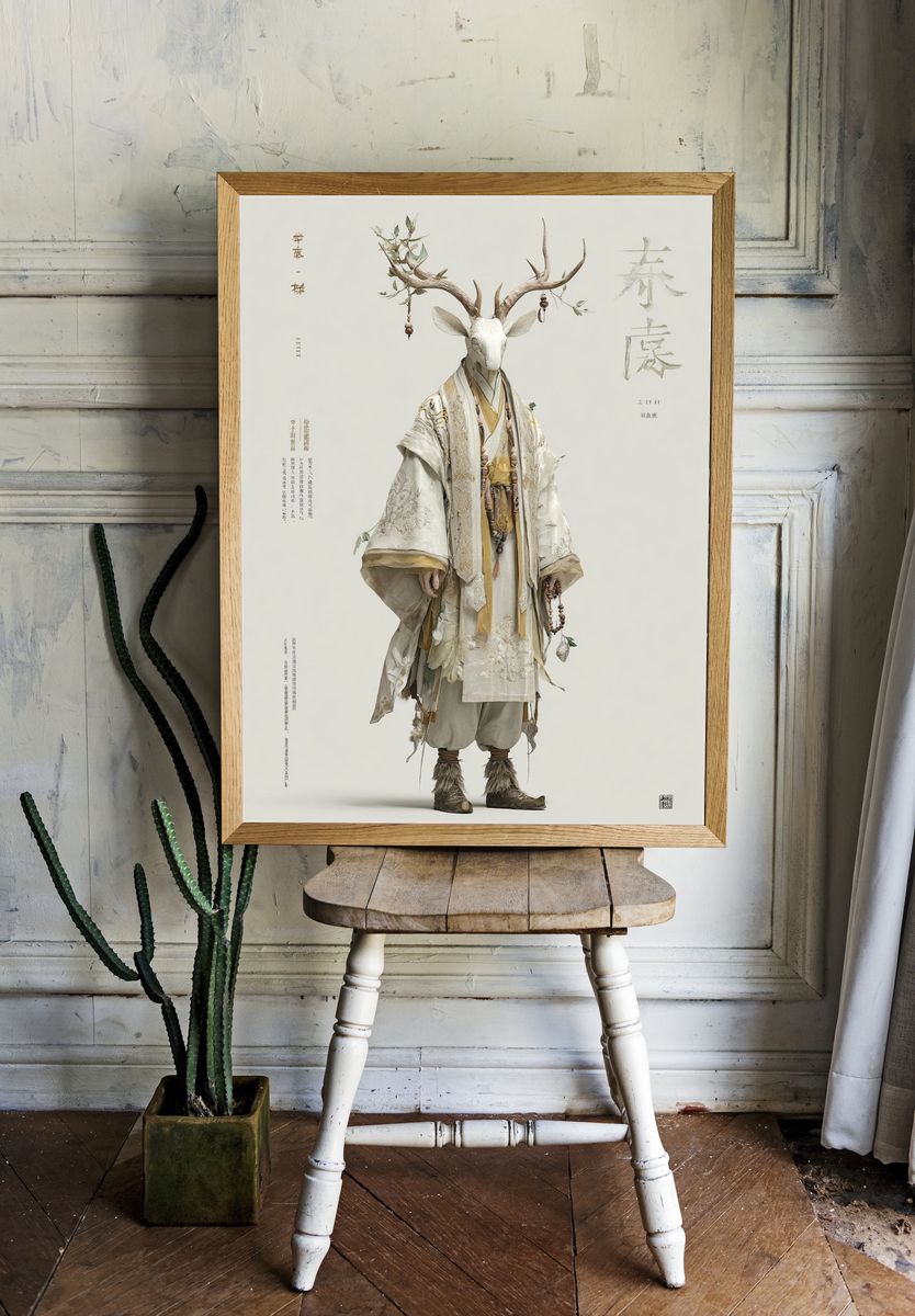 Deer Spirit Kimono Illustration Poster. — room view 1