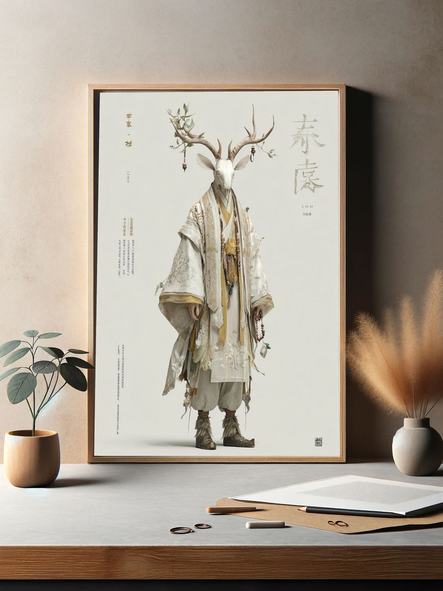 Deer Spirit Kimono Illustration Poster. — room view 2
