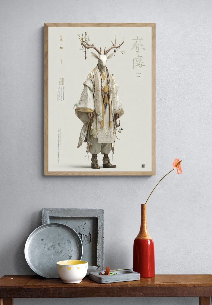 Deer Spirit Kimono Illustration Poster. — room view 3