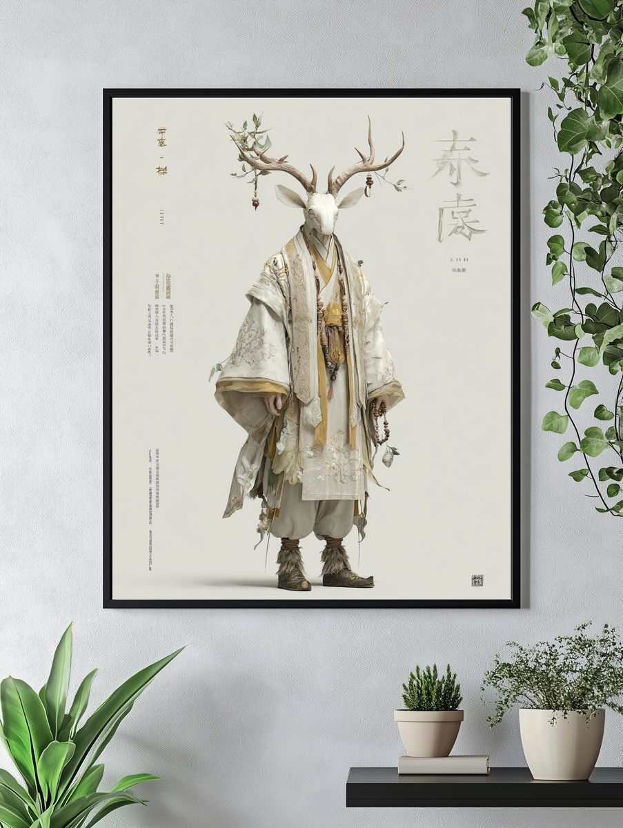 Deer Spirit Kimono Illustration Poster. — room view 4