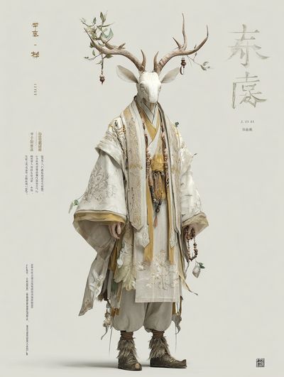 Deer Spirit Kimono Illustration Poster.