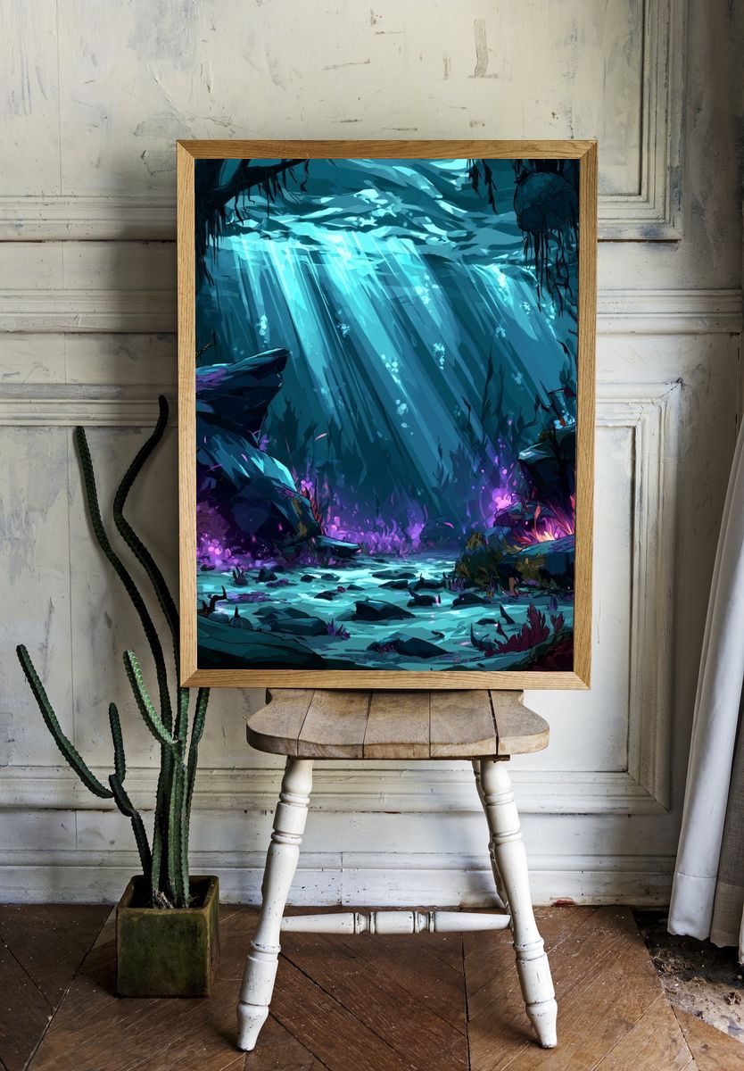 Bioluminescent Cave Fantasy Print. room preview