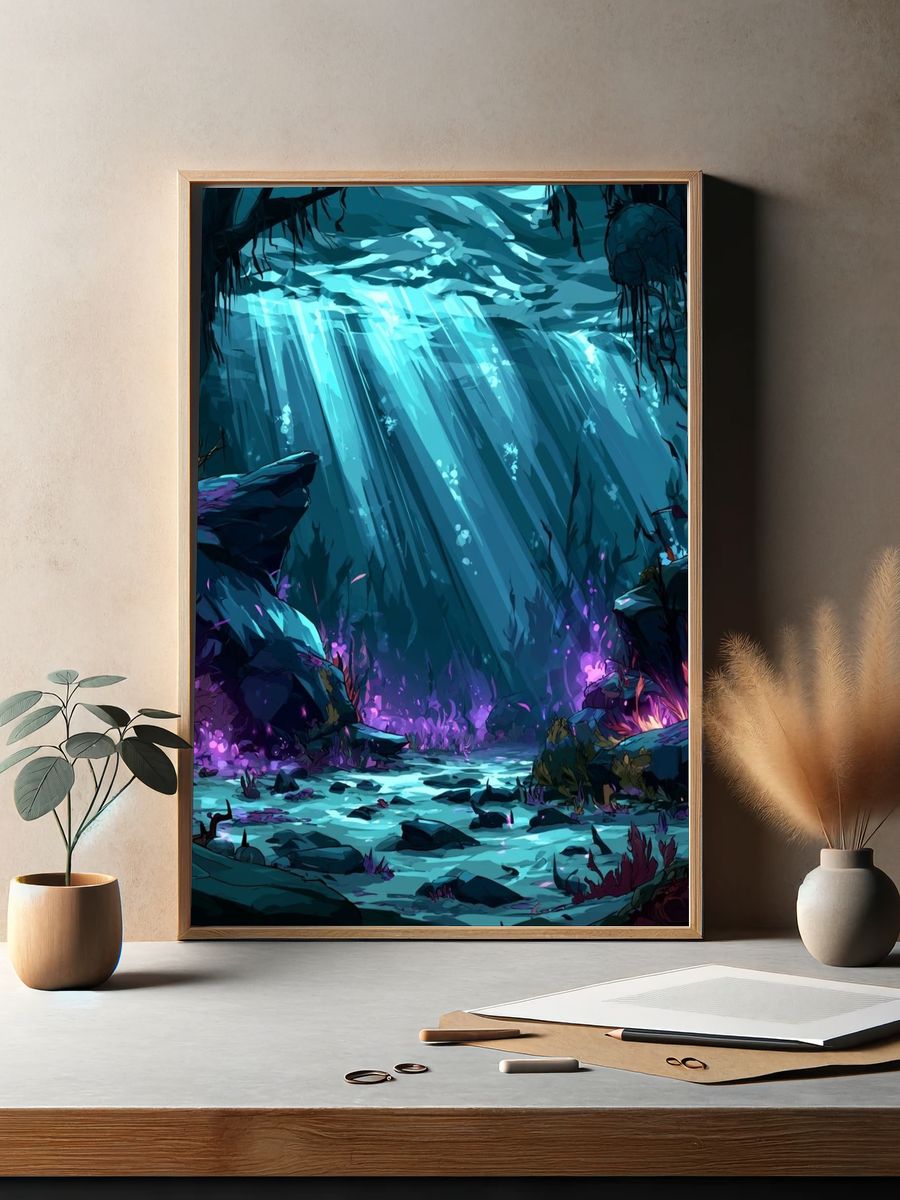 Bioluminescent Cave Fantasy Print. — room view 2