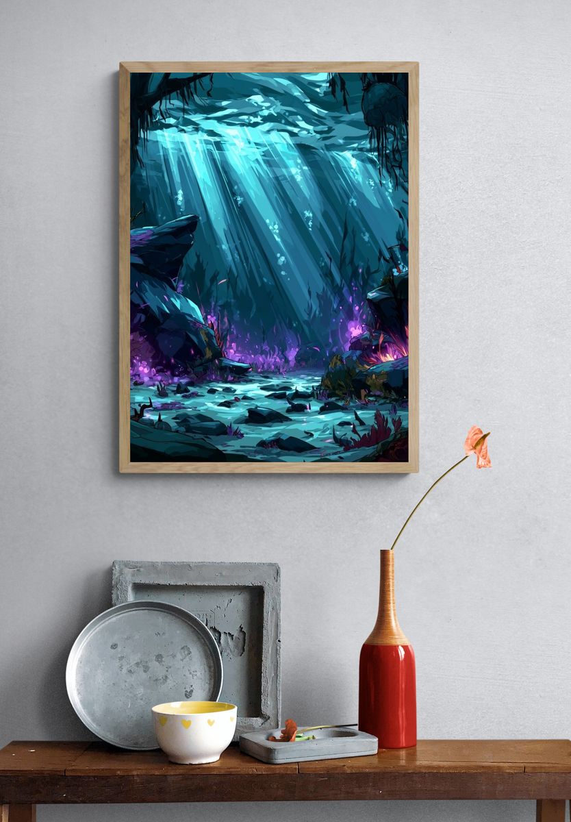 Bioluminescent Cave Fantasy Print. — room view 3