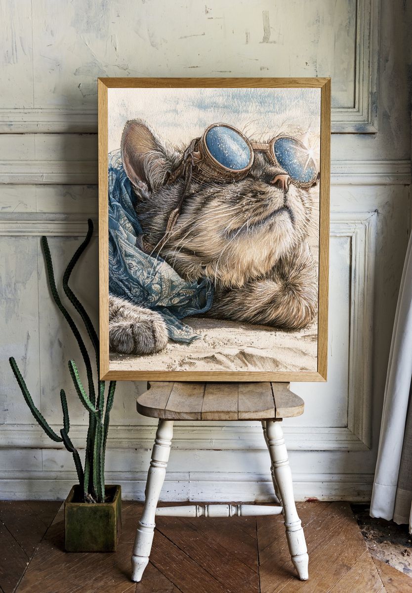 Goggles Cat Watercolor Poster. room preview