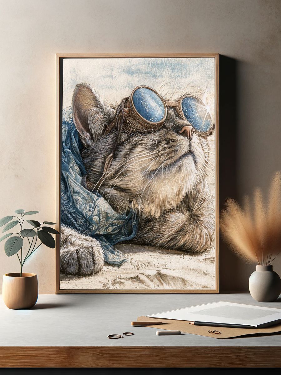 Goggles Cat Watercolor Poster. — room view 2