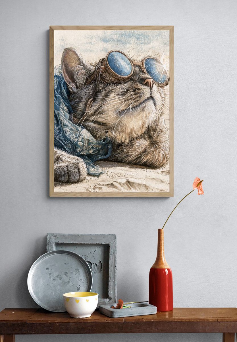 Goggles Cat Watercolor Poster. — room view 3