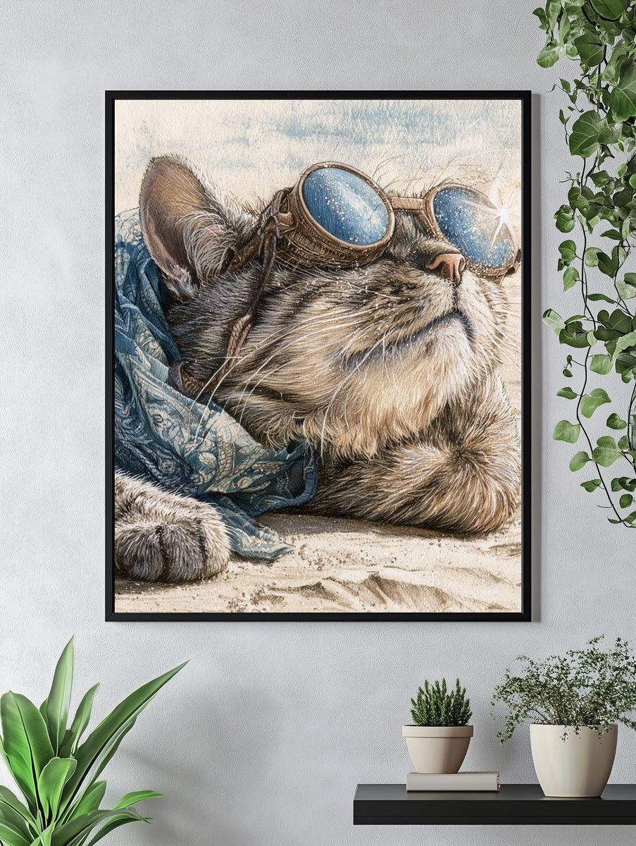 Goggles Cat Watercolor Poster. — room view 4