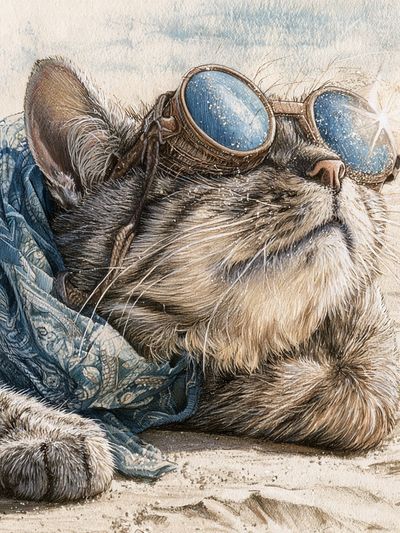 Goggles Cat Watercolor Poster. poster