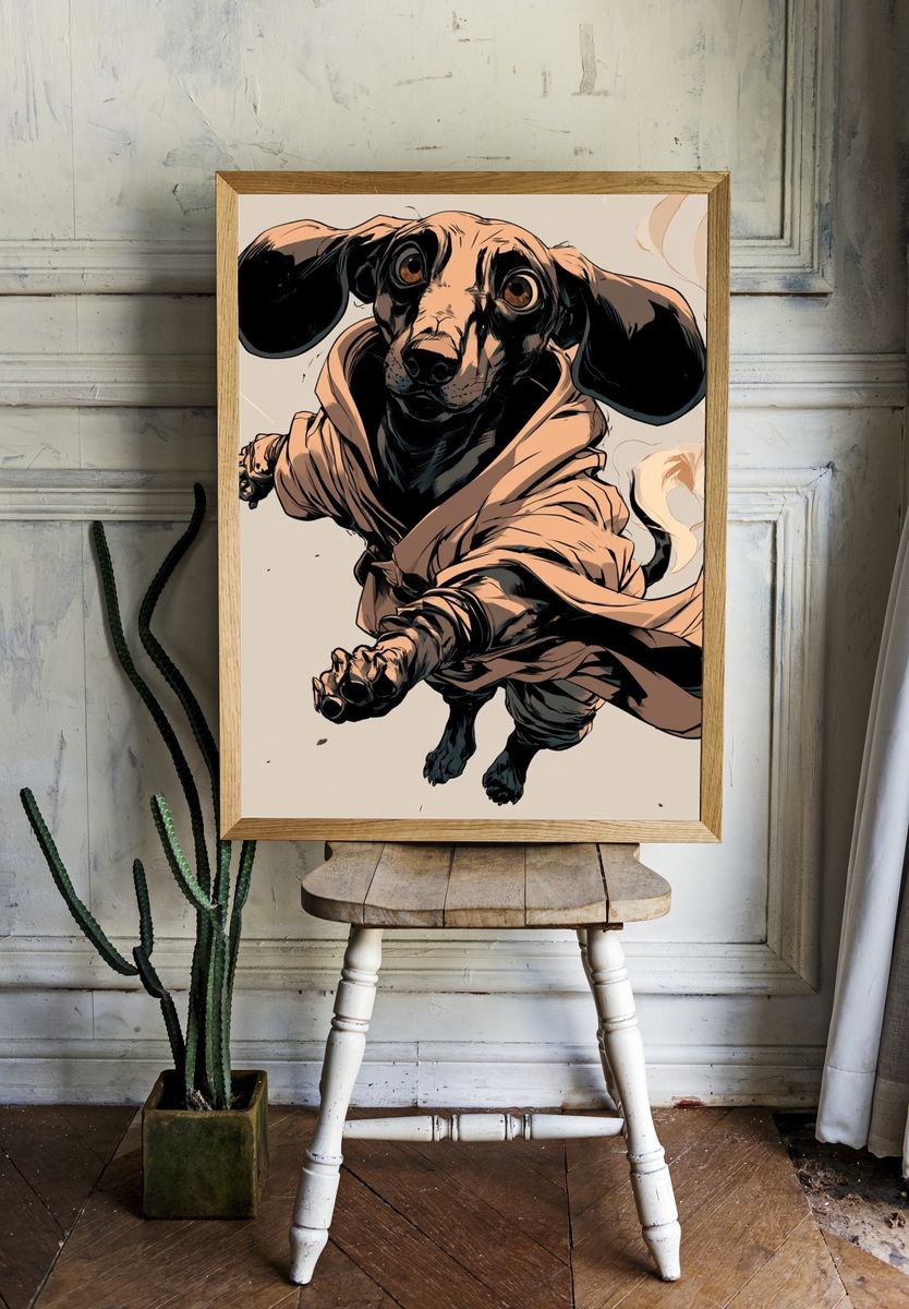Dachshund Jedi Illustration Poster. room preview