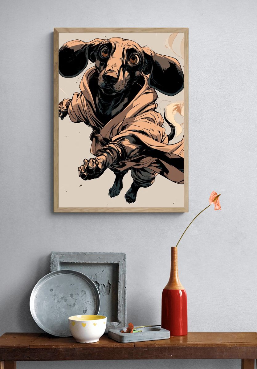 Dachshund Jedi Illustration Poster. — room view 3