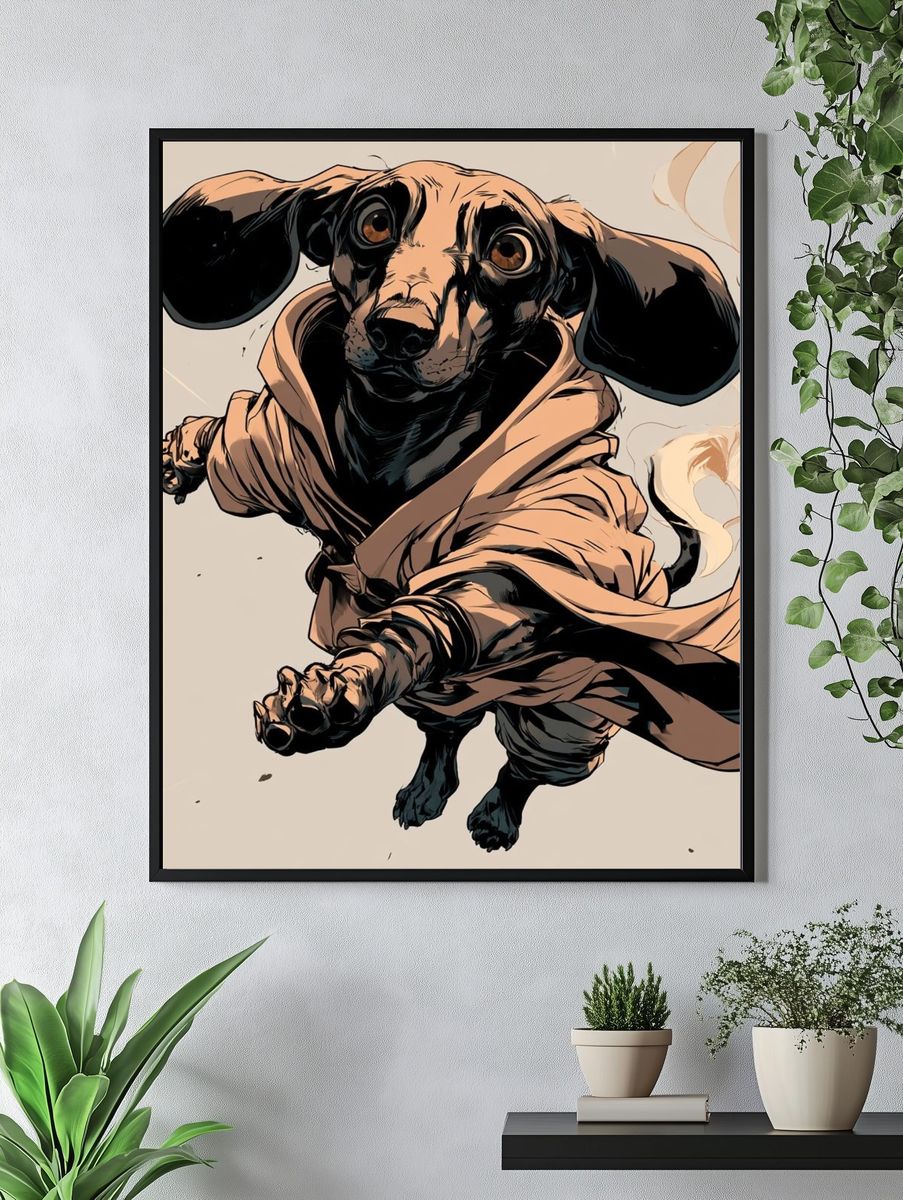 Dachshund Jedi Illustration Poster. — room view 4