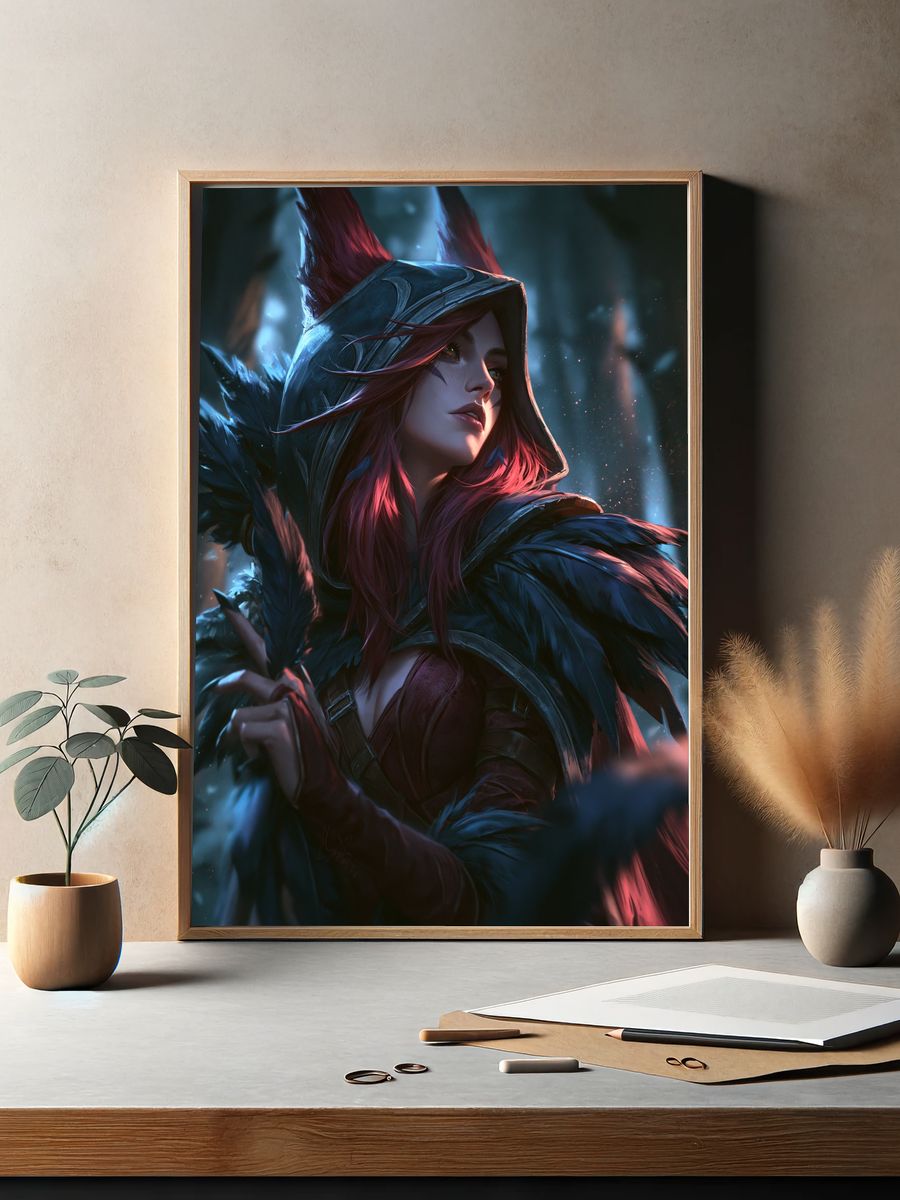 Mystic Hooded Huntress Illustration Poster. — room view 2