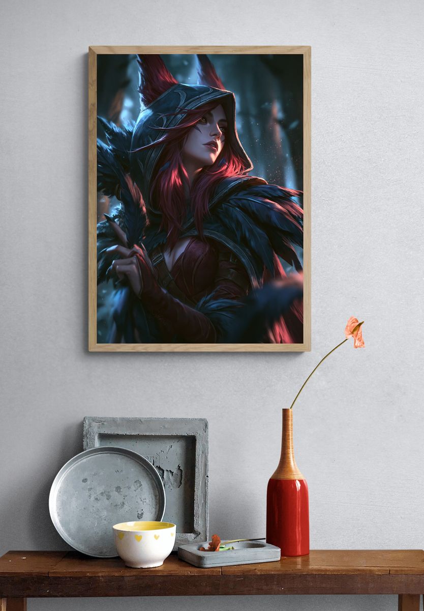 Mystic Hooded Huntress Illustration Poster. — room view 3