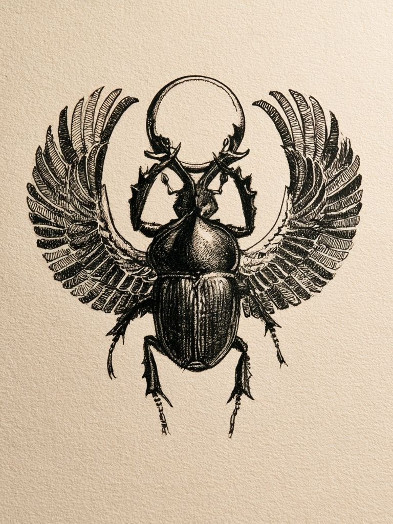 Winged Scarab Ink Print. poster detail