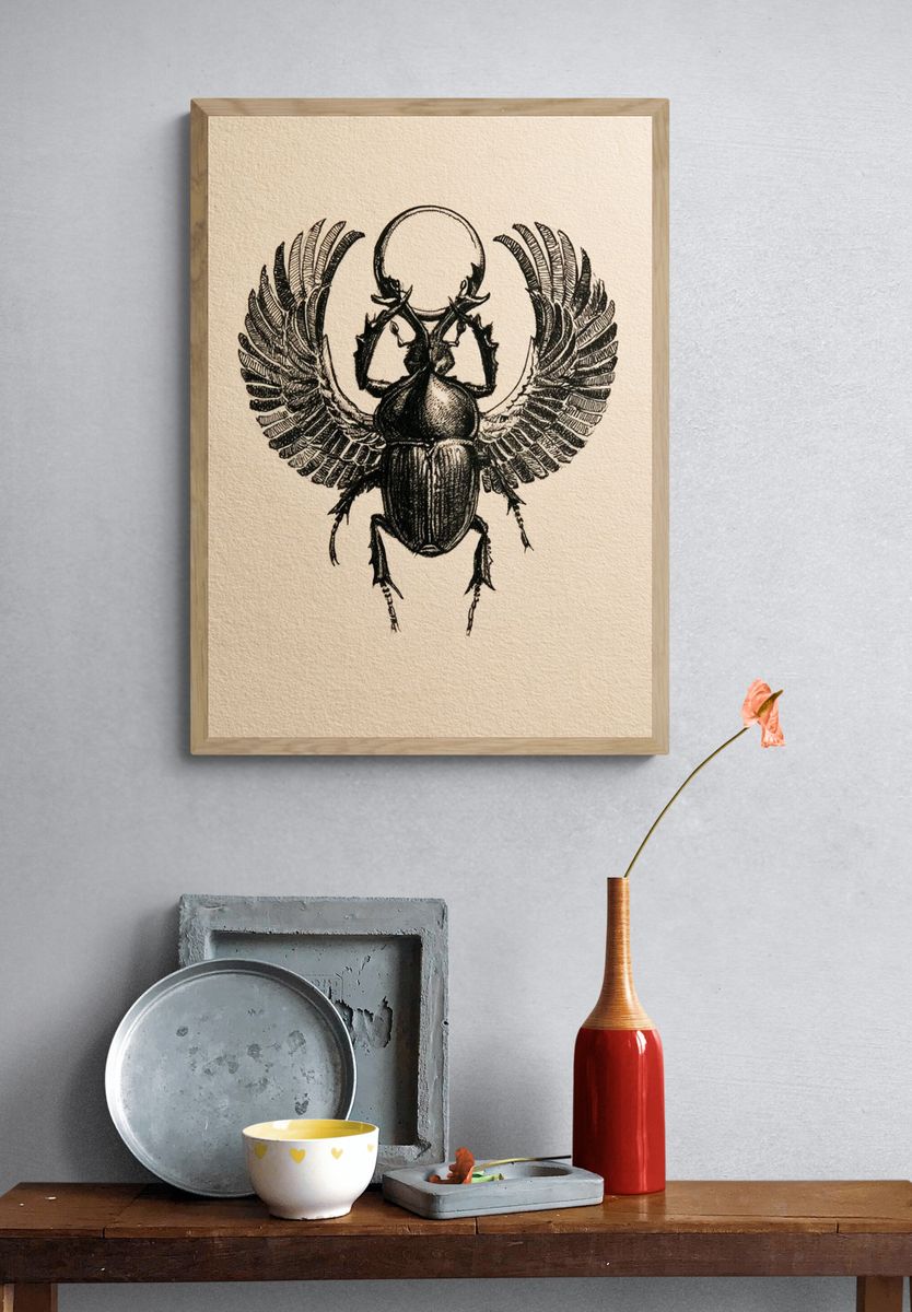 Winged Scarab Ink Print. — room view 3