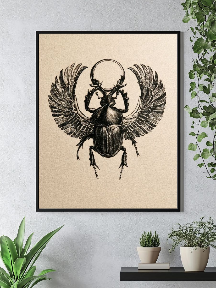 Winged Scarab Ink Print. — room view 4