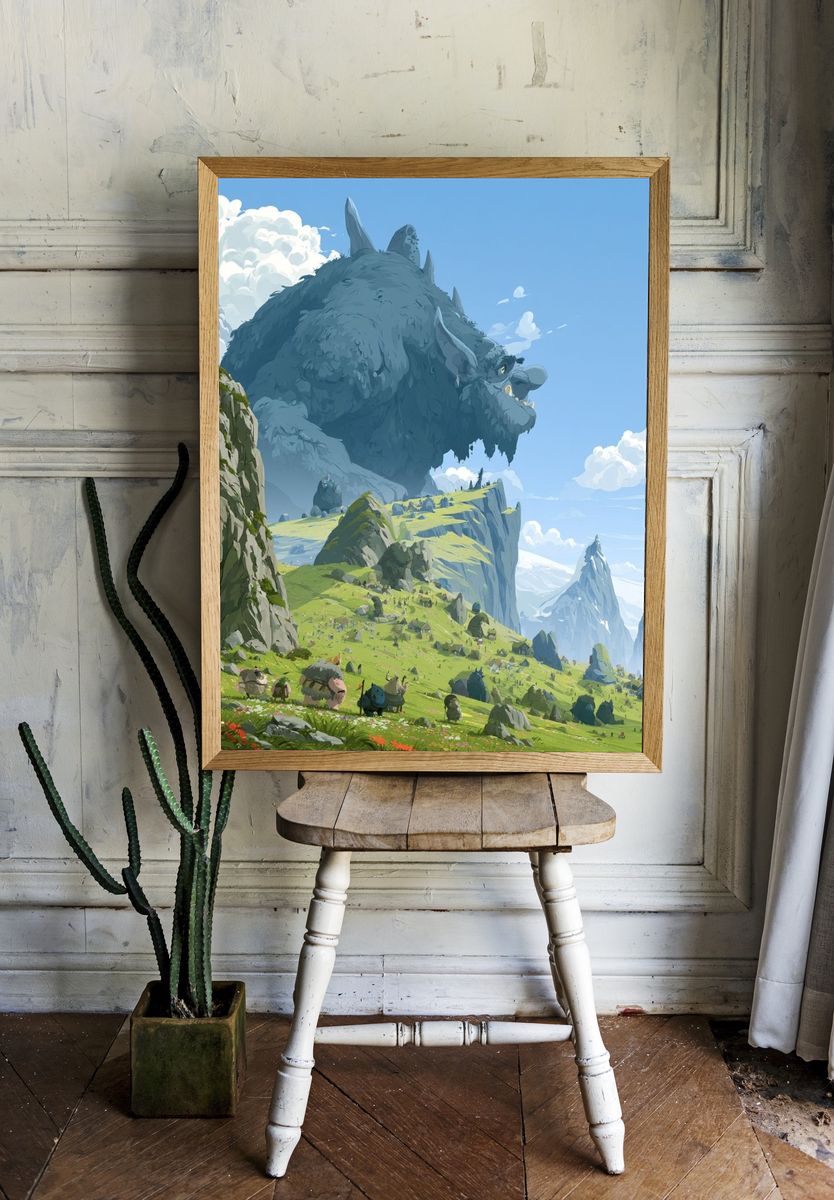 Giant Mountain Beast Digital Art Poster. — room view 1