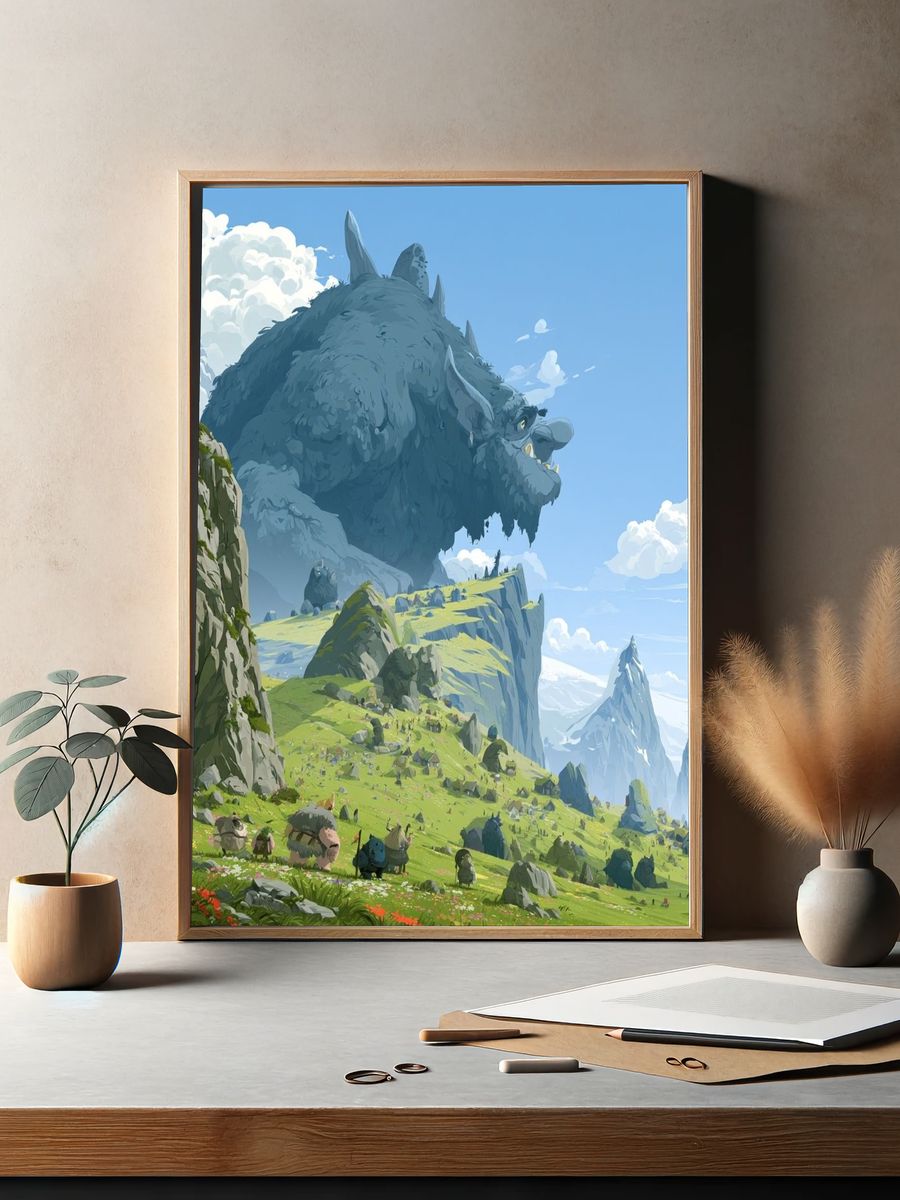 Giant Mountain Beast Digital Art Poster. — room view 2