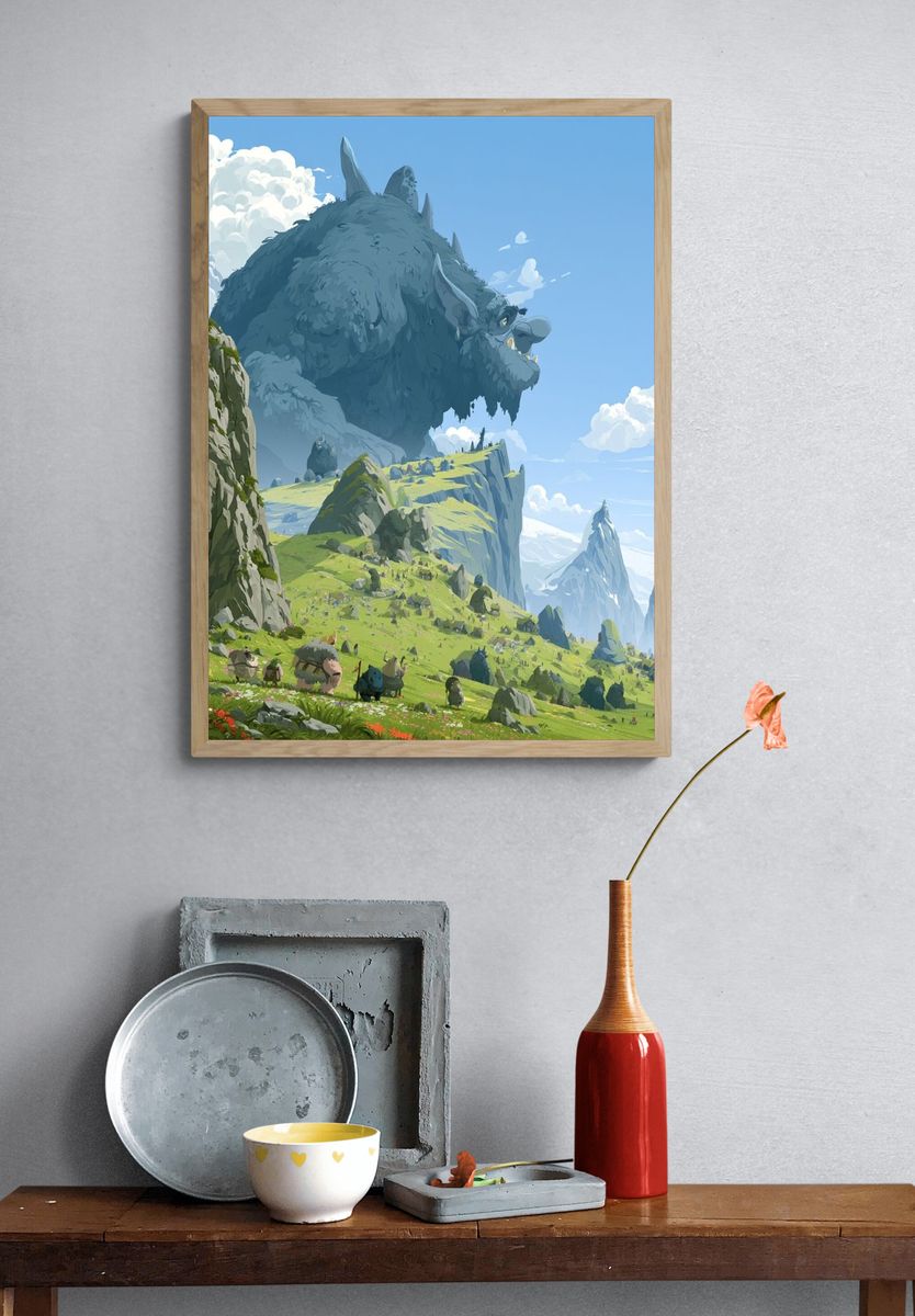 Giant Mountain Beast Digital Art Poster. — room view 3